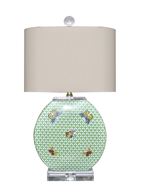 Porcelain Green Fish Scale  Moon Vase Lamp