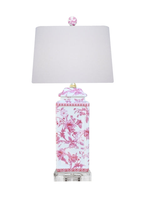 Pink and White Floral Table Lamp