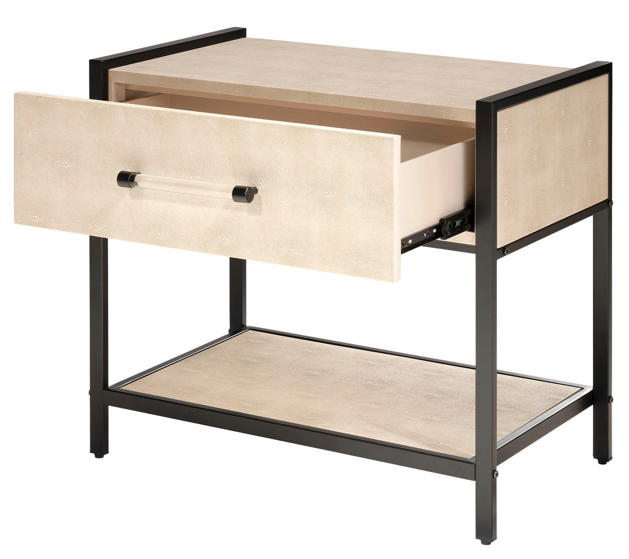 Cassius Faux Shagreen 1 Drawer Side Table, Taupe Lifestyle by JY