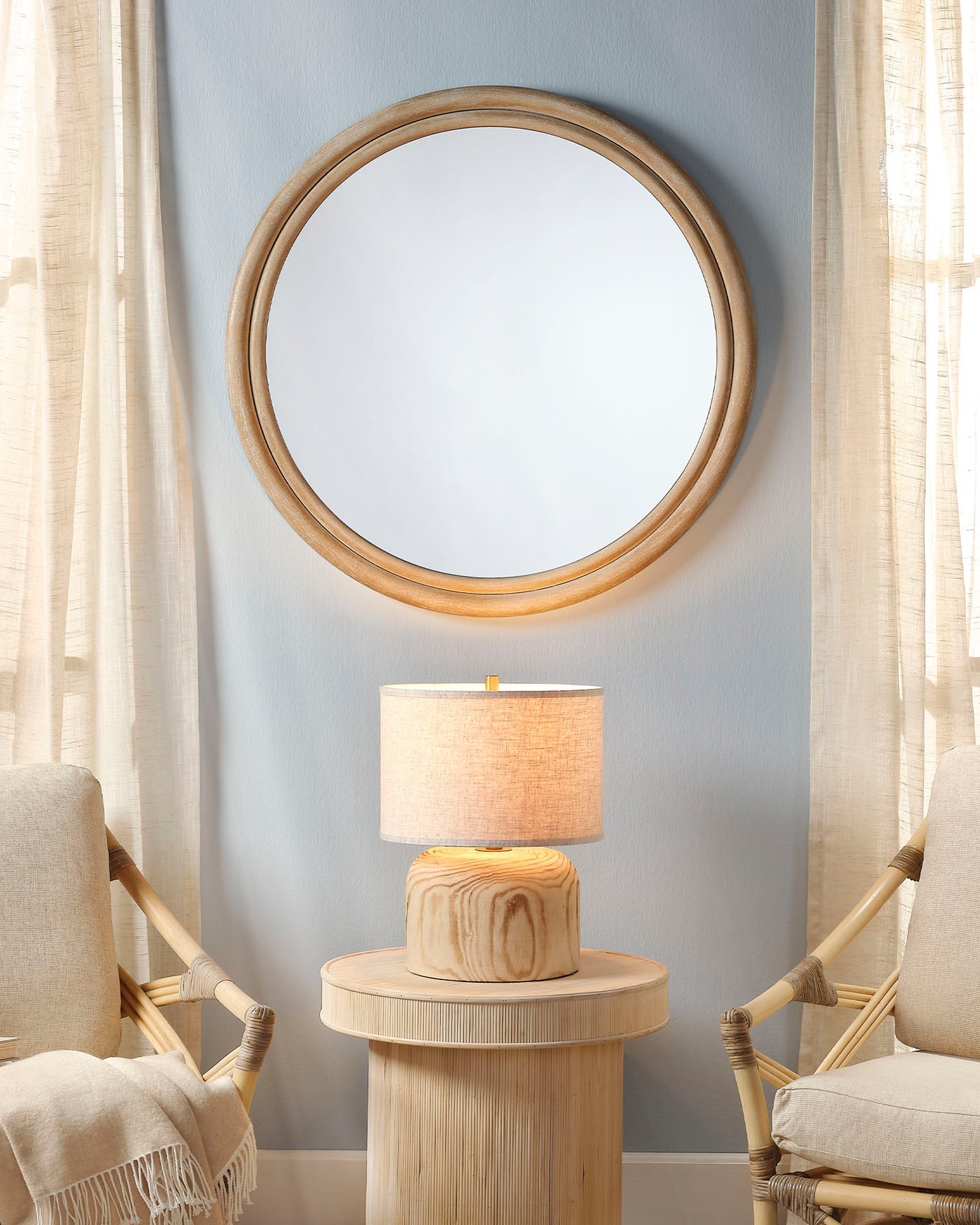 Jamie Young Riley Wood Round Wall Mirror