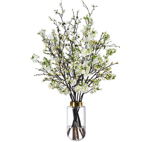 Diane James Mixed Blossom Branches In Tall Vase With Gold Band