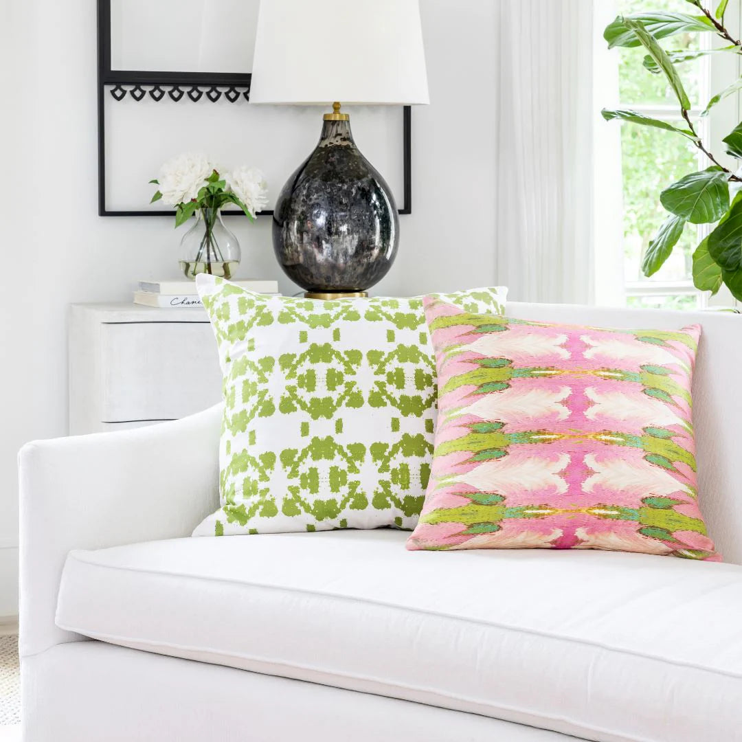 Mosaic Green Linen Cotton Pillow by Laura Park
