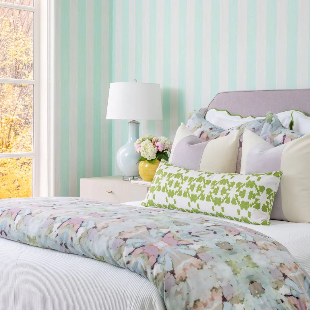 Mosaic Green Linen Cotton Pillow by Laura Park