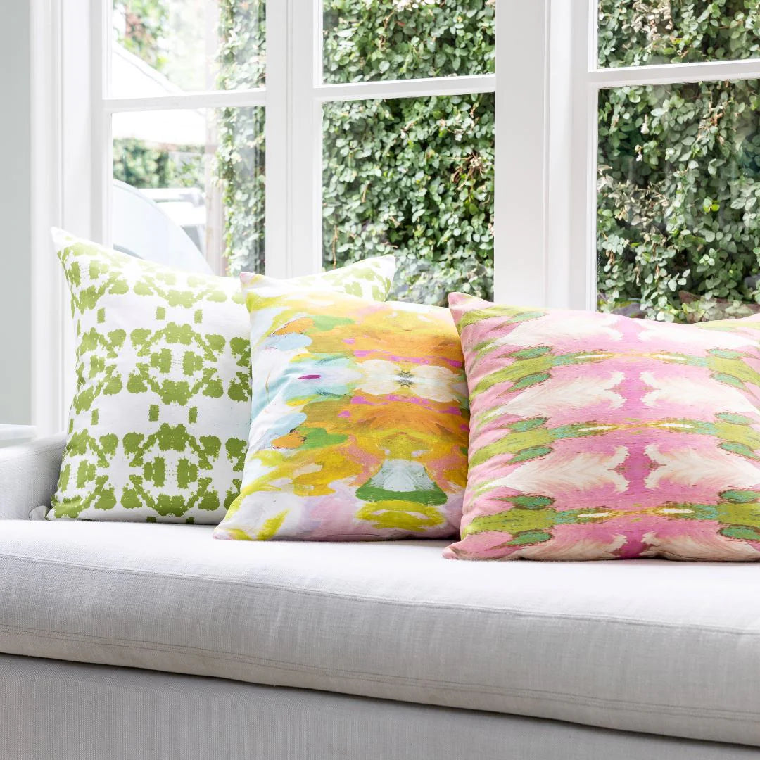 Mosaic Green Linen Cotton Pillow by Laura Park