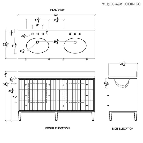 Worlds Away Odin 60" Double Bathroom Vanity