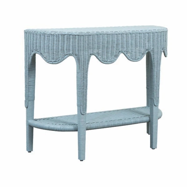 Worlds Away Paloma Demi-Lune Rattan Table