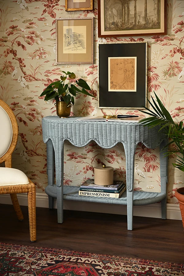 Worlds Away Paloma Demi-Lune Rattan Table