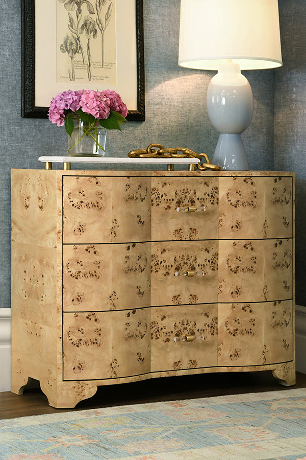 Worlds Away Plymouth Burl Wood Dresser