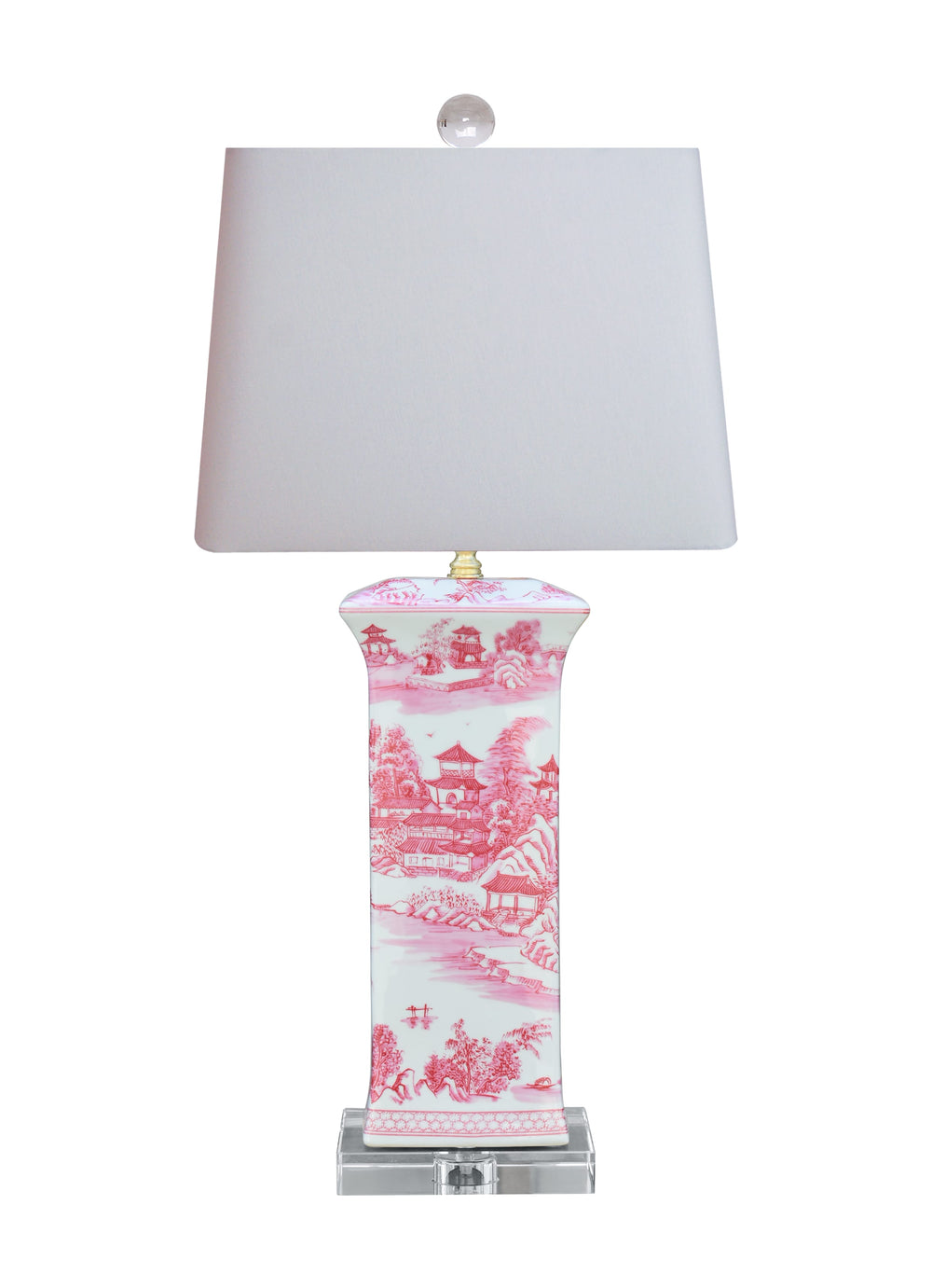 Pink Chinoiserie Porcelain Flat Vase Table Lamp