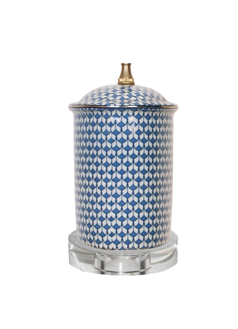 English Green and White Porcelain Table Lamp