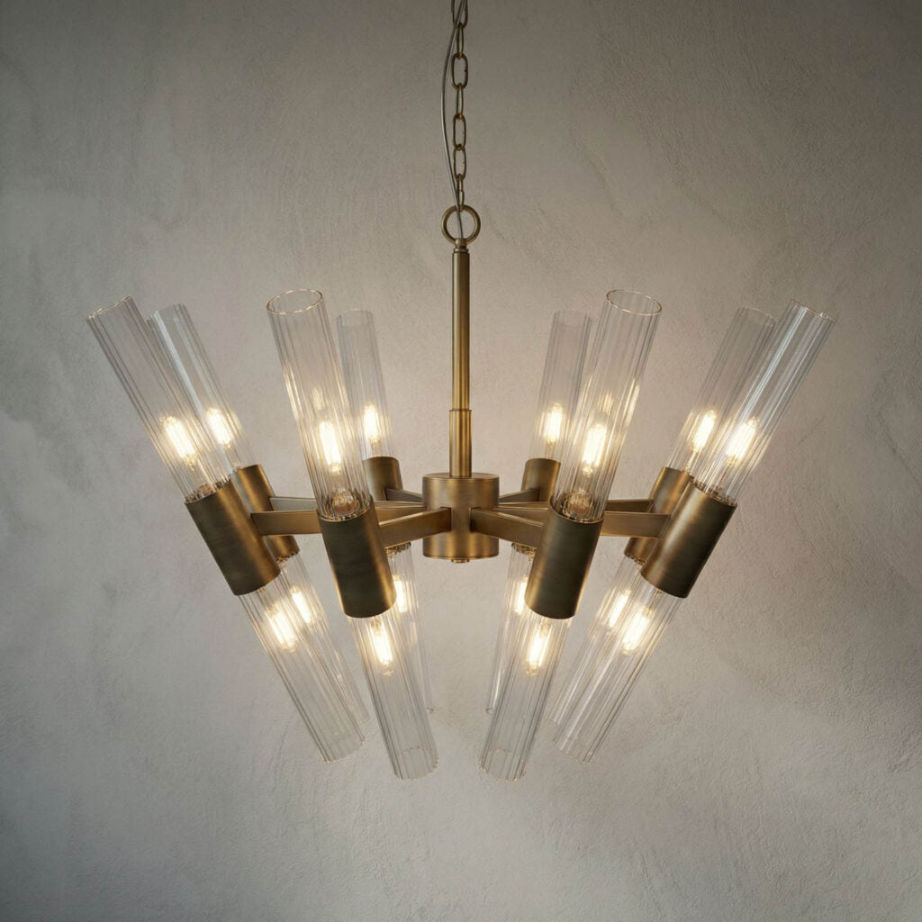Noir Moira Chandelier, Aged Brass Finish