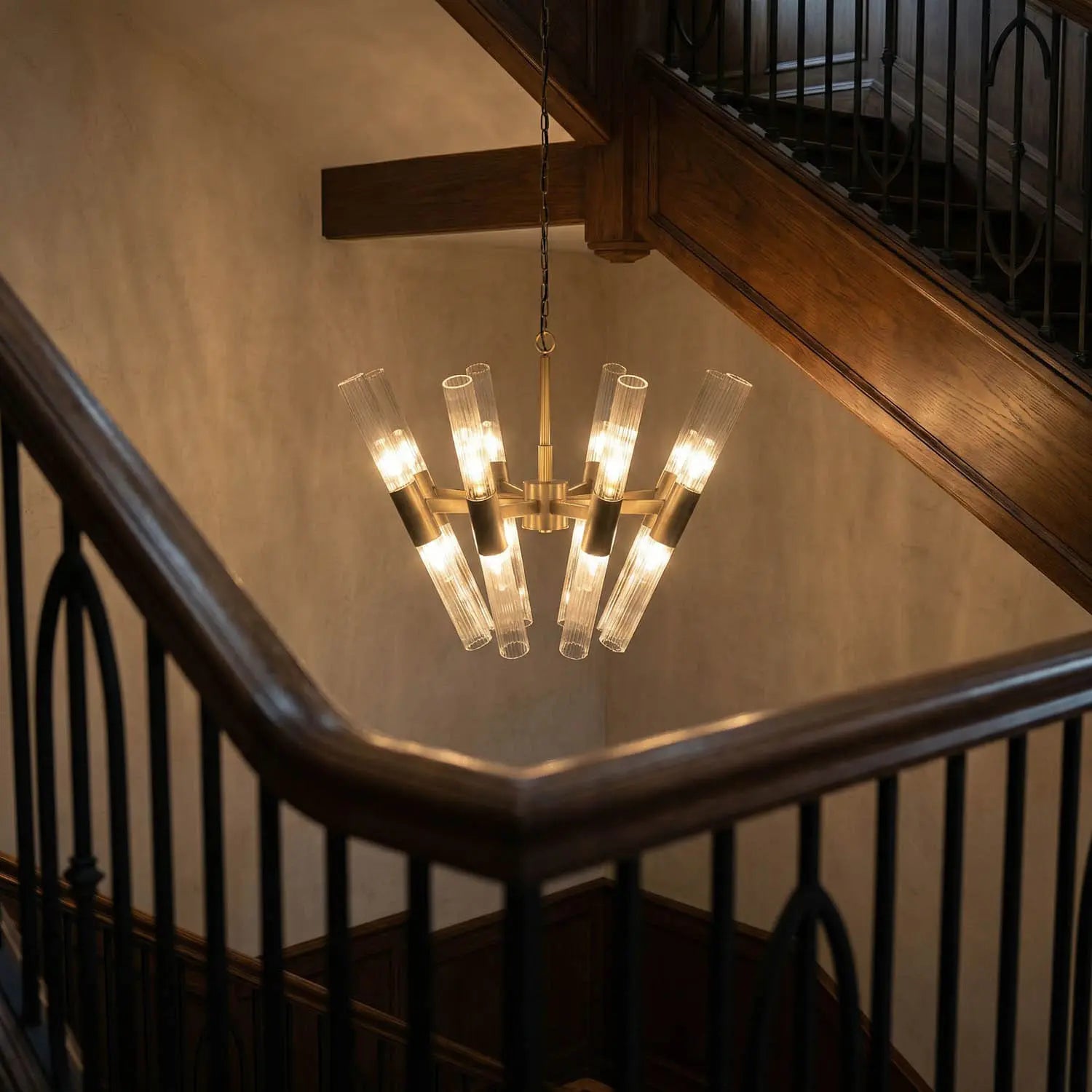 Noir Moira Chandelier, Aged Brass Finish