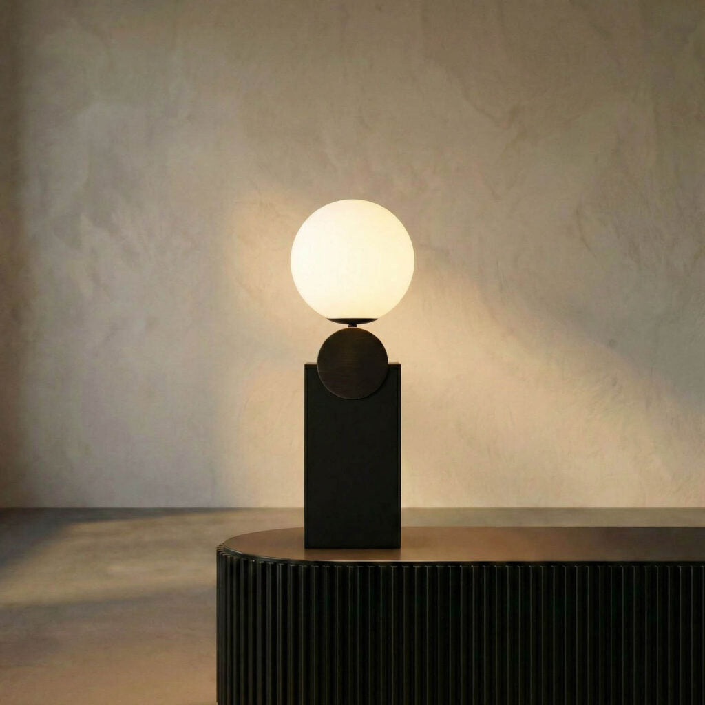 Noir Kate Table Lamp, Black Metal With Antique Brass Accent