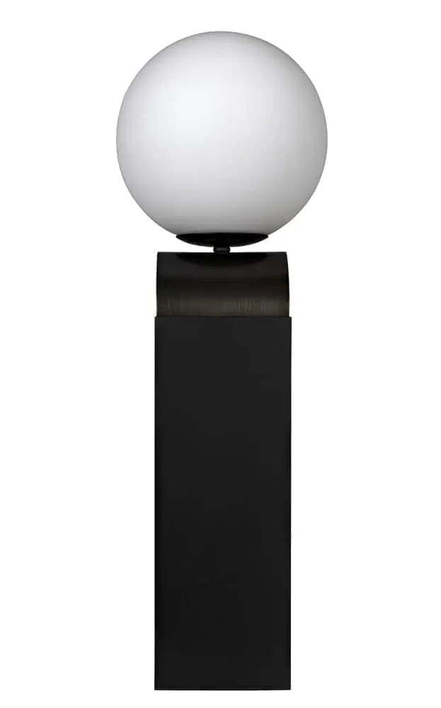 Noir Kate Table Lamp, Black Metal With Antique Brass Accent