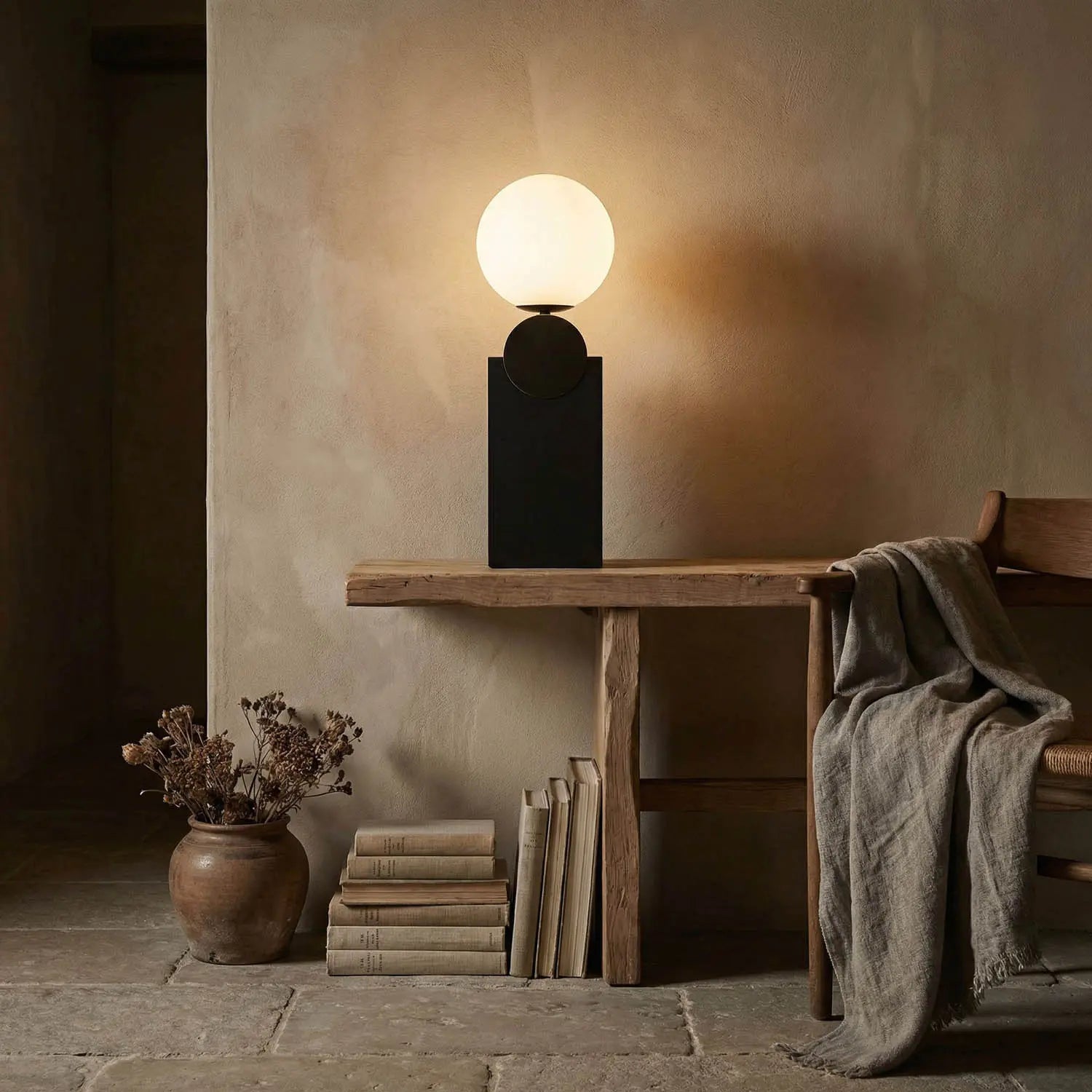Noir Kate Table Lamp, Black Metal With Antique Brass Accent