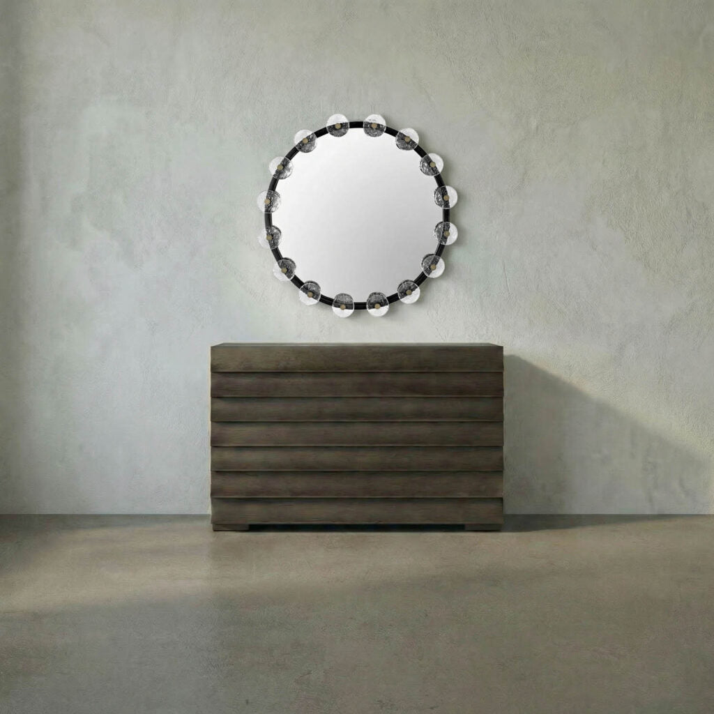 Noir Moira Mirror With Glass Details, Black Metal