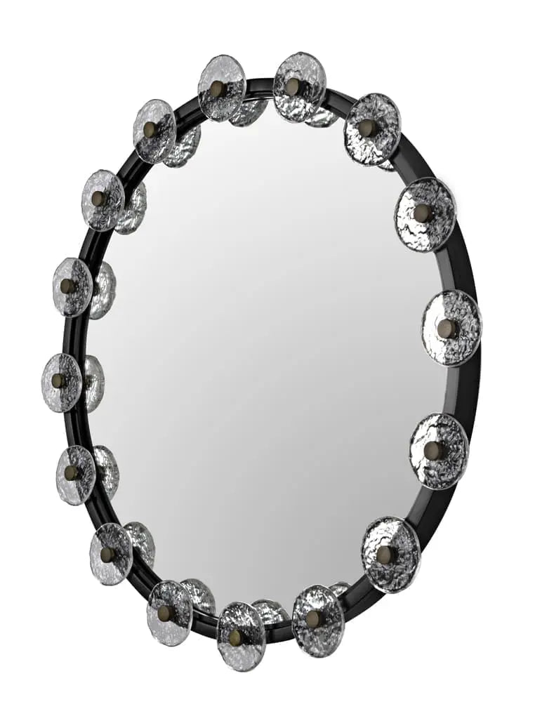 Noir Moira Mirror With Glass Details, Black Metal