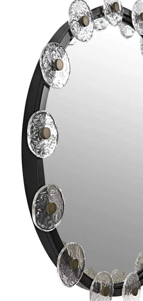 Noir Moira Mirror With Glass Details, Black Metal