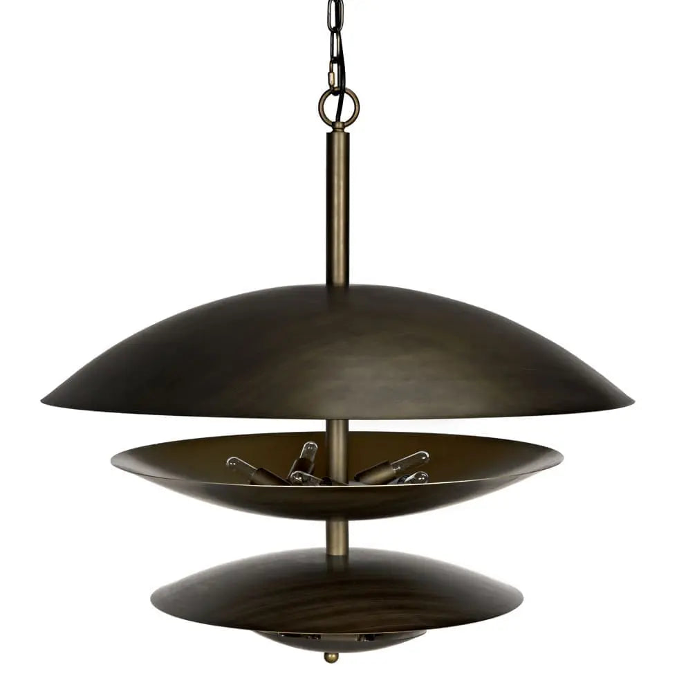 Noir Nora Chandelier, Metal With Aged Brass Finish