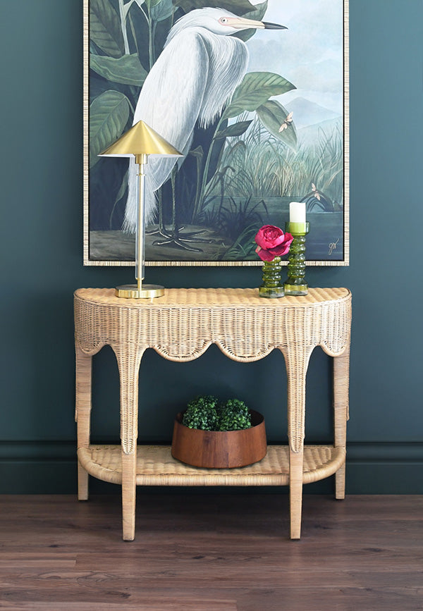 Worlds Away Paloma Demi-Lune Rattan Table
