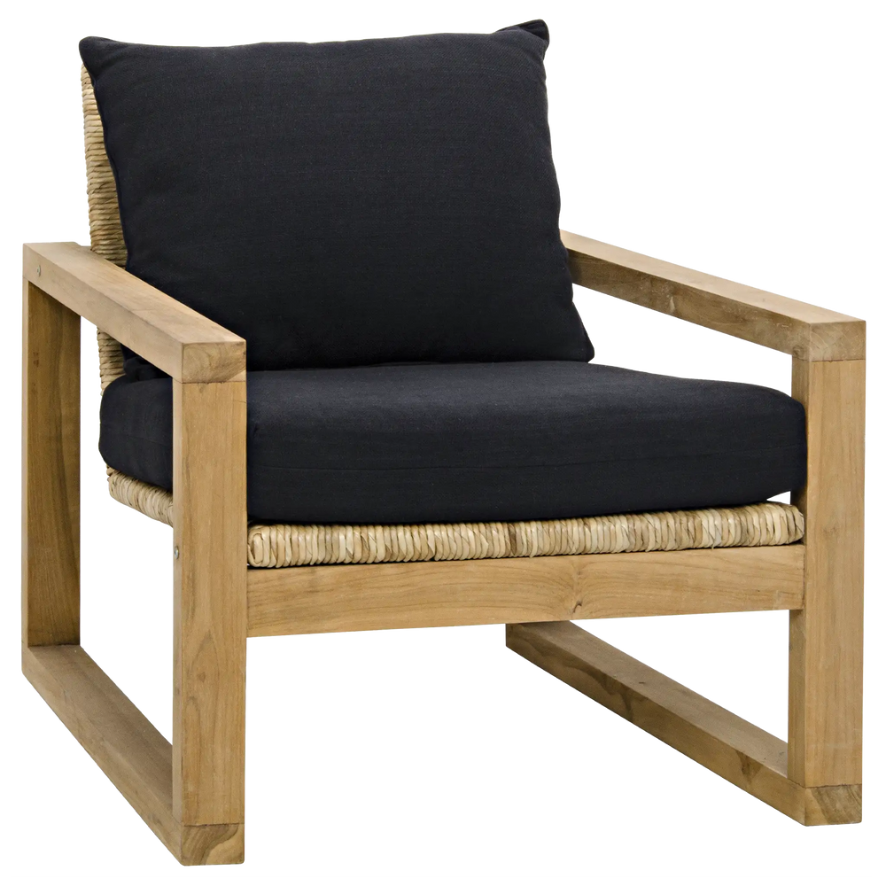 Noir Martin Chair, Teak Frame, Woven Seat, Black Woven Fabric