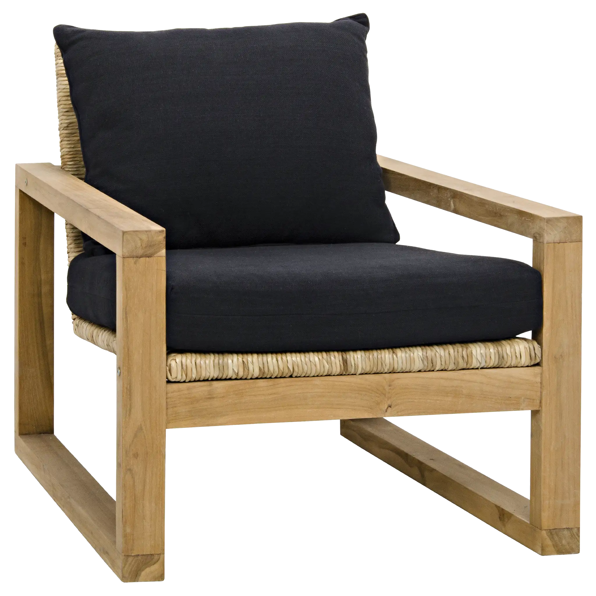 Noir Martin Chair, Teak Frame, Woven Seat, Black Woven Fabric