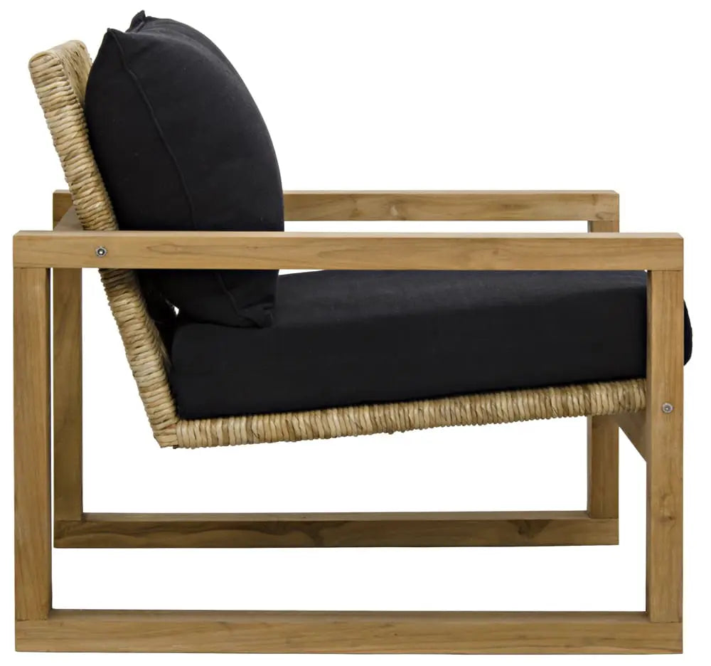 Noir Martin Chair, Teak Frame, Woven Seat, Black Woven Fabric