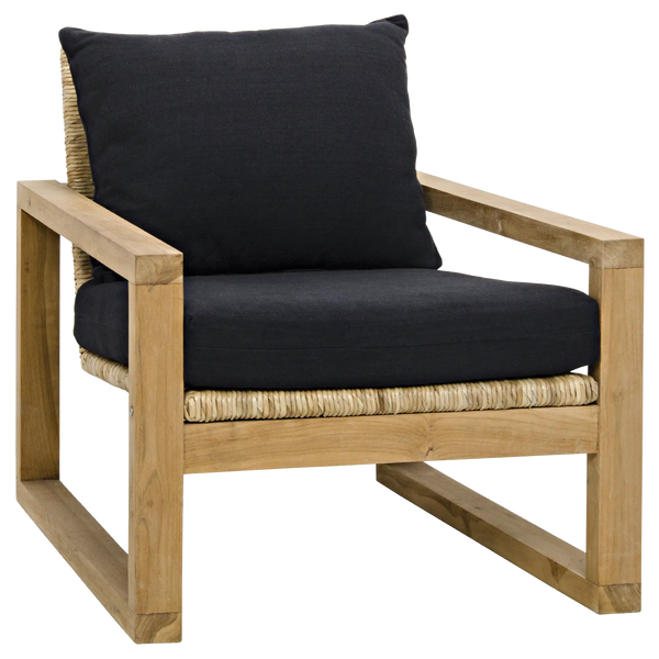 Noir Martin Chair, Teak Frame, Woven Seat, Black Woven Fabric