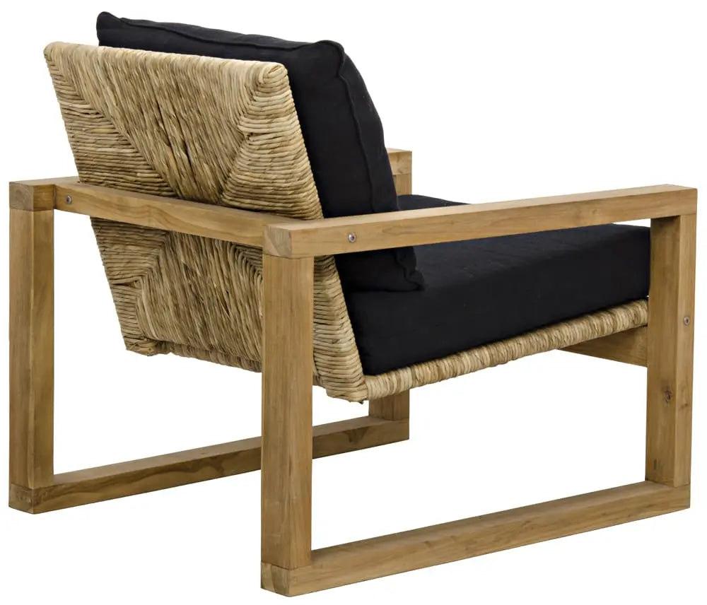 Noir Martin Chair, Teak Frame, Woven Seat, Black Woven Fabric