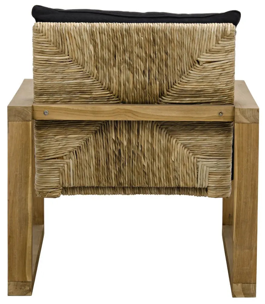 Noir Martin Chair, Teak Frame, Woven Seat, Black Woven Fabric