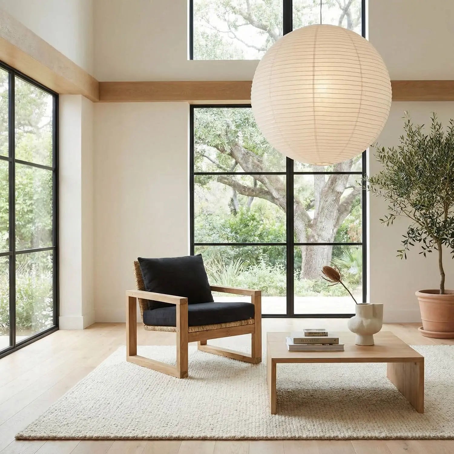 Noir Martin Chair, Teak Frame, Woven Seat, Black Woven Fabric