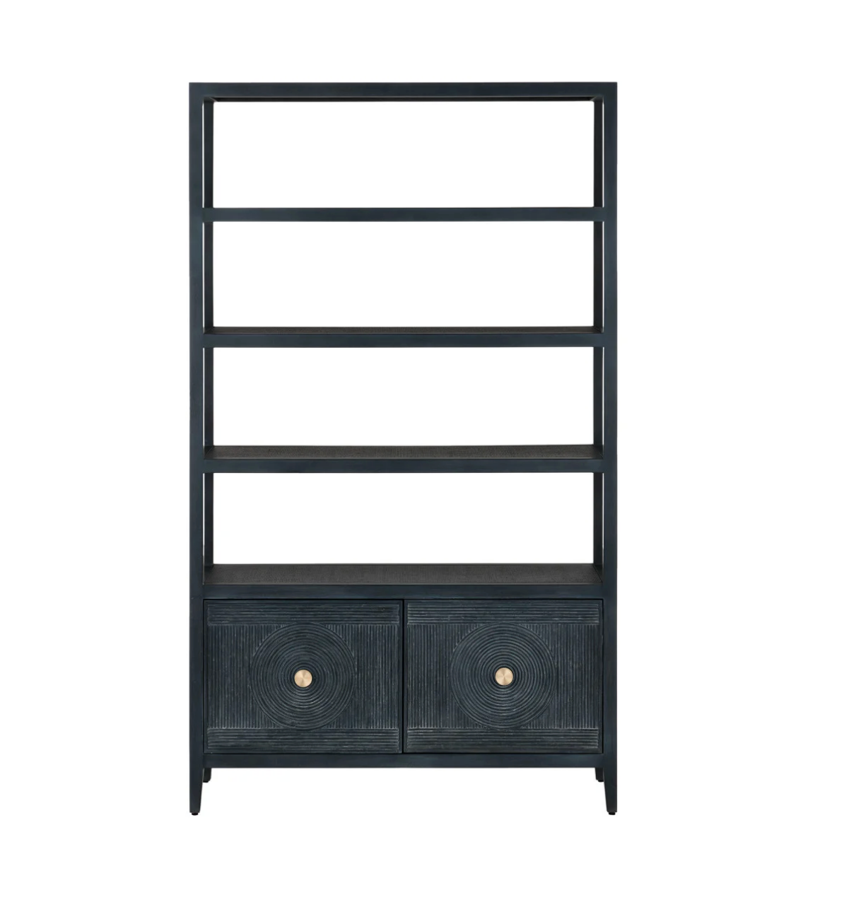 Currey & Company 48" Santos Navy Rattan Storage Etagere Bookcase