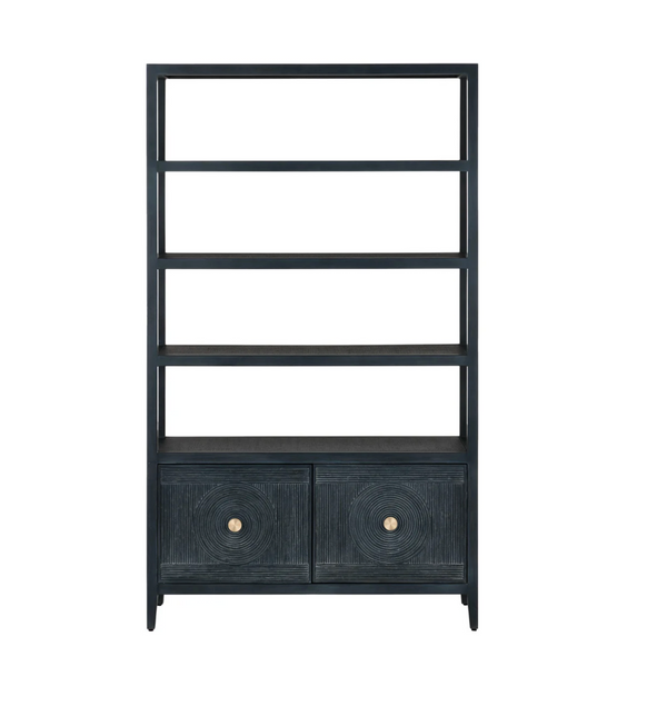 Currey & Company 48" Santos Navy Rattan Storage Etagere Bookcase