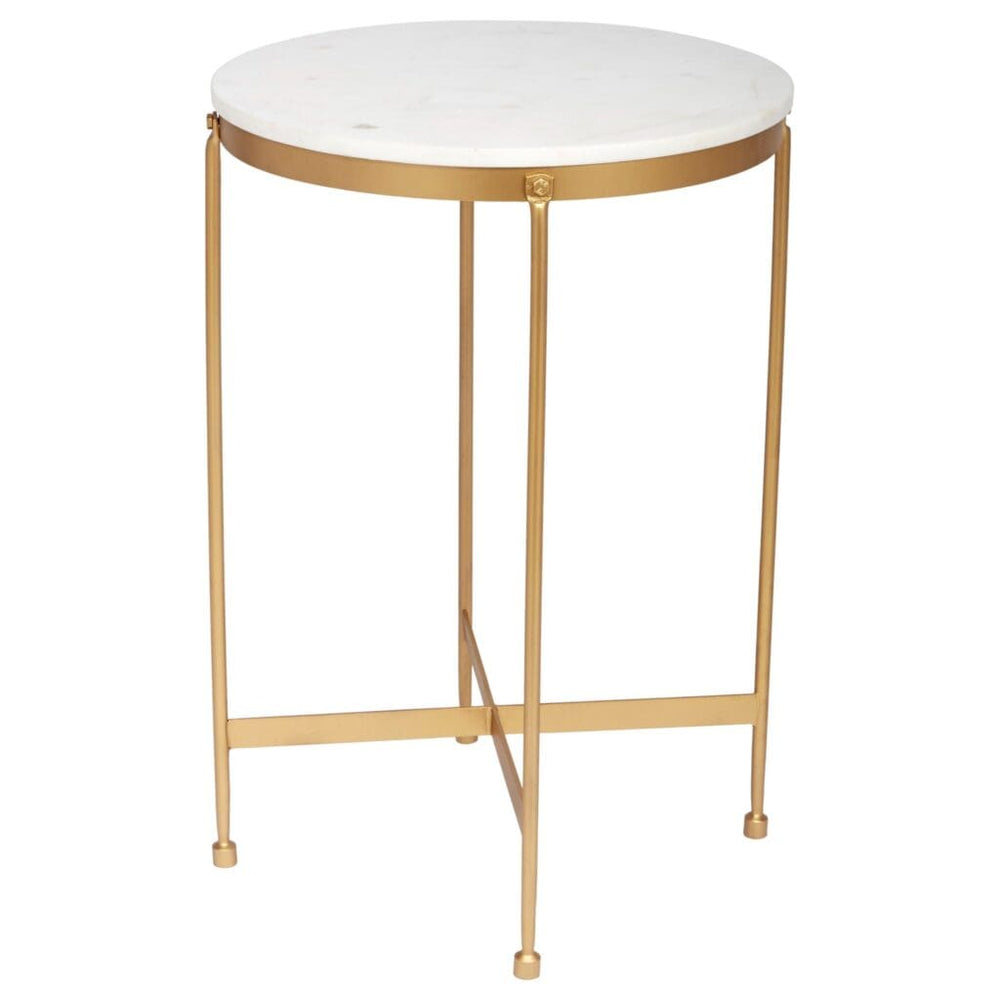 Round Powell Side Table  in White and Gold