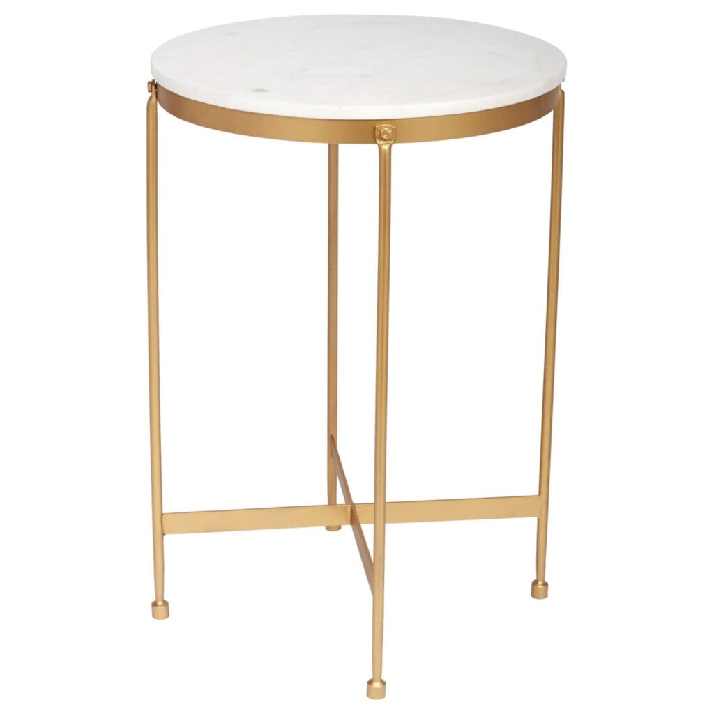 Round Powell Side Table  in White and Gold