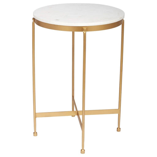 Round Powell Side Table  in White and Gold