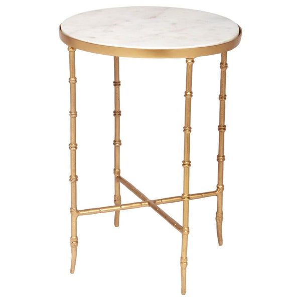 Murphy Oval Accent Table with Gold Base and White Marble Top