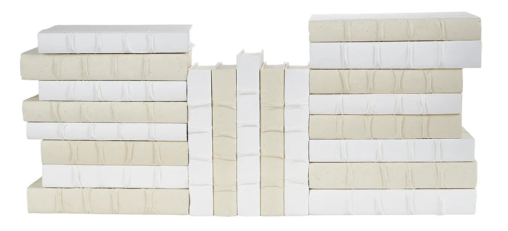 Vellum Home Decorative Books in White and Natural, Set of 21
