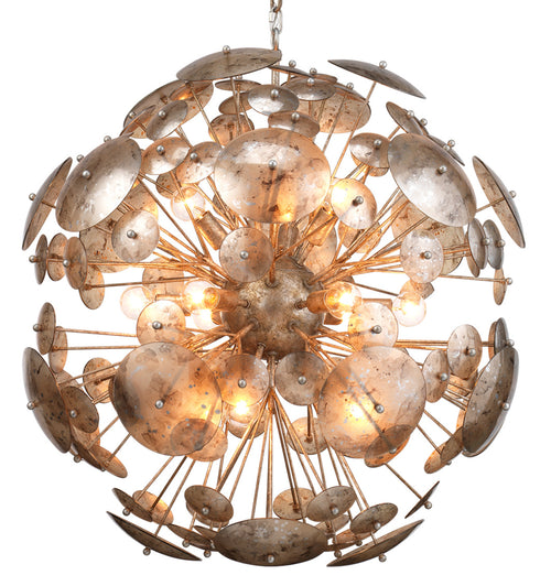 Jamie Young Constellation Round Chandelier In Antique Mercury Glass & Champagne Leaf Metal