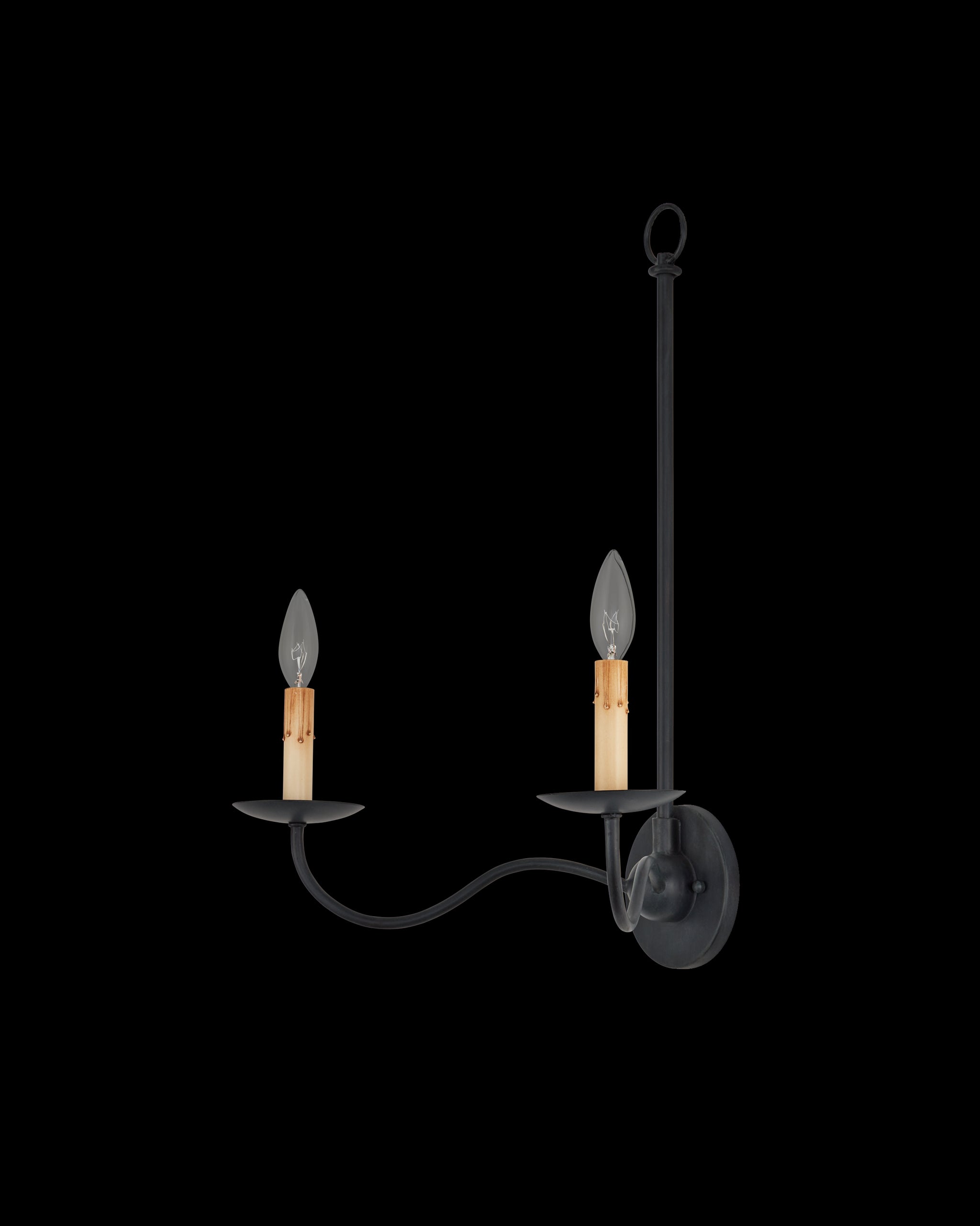 Currey & Company Saxon Double Light Black Wall Sconce
