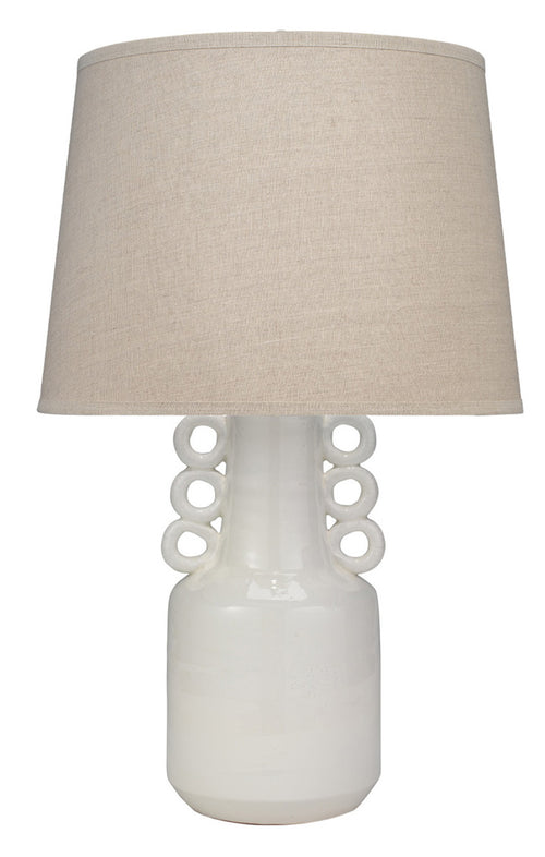 Jamie Young Circus Table Lamp In White Ceramic With Classic Cone Shade In Natural Linen