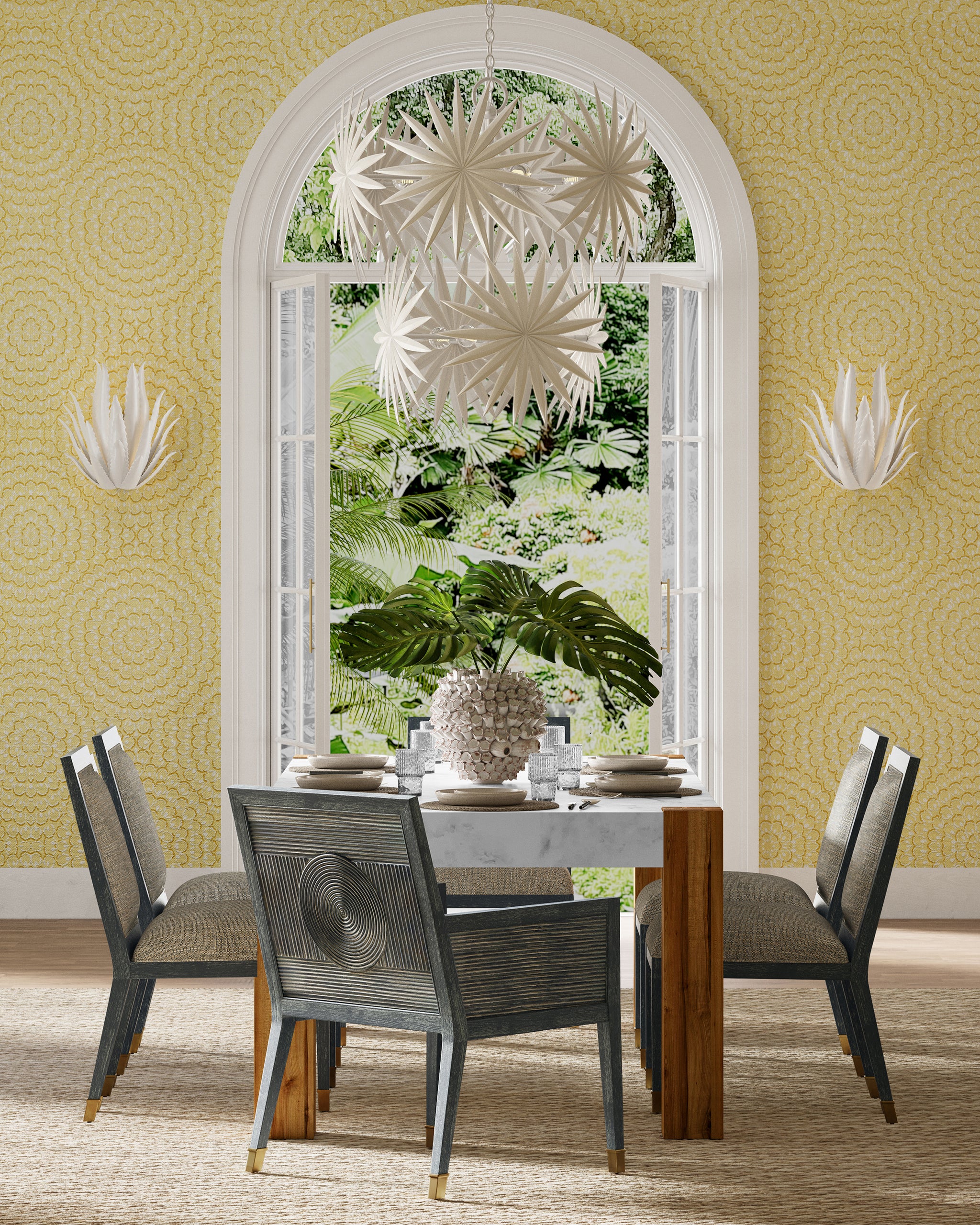 Currey & Company Bismarkia Medium White Chandelier