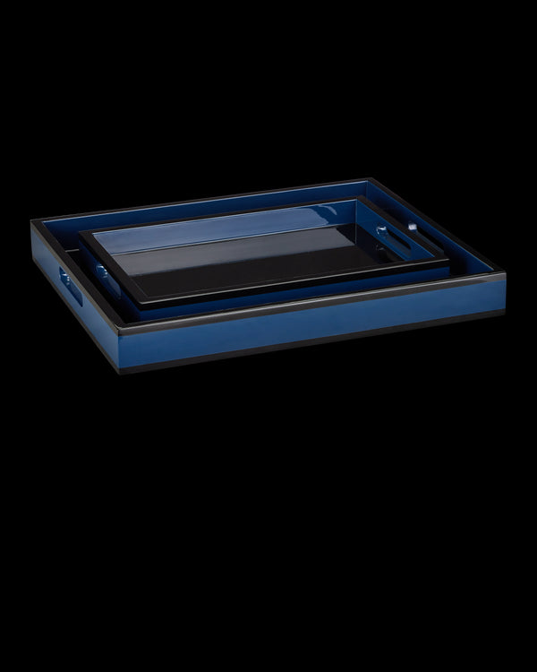 Currey & Company Navy Lacquer Tray Set Of 2