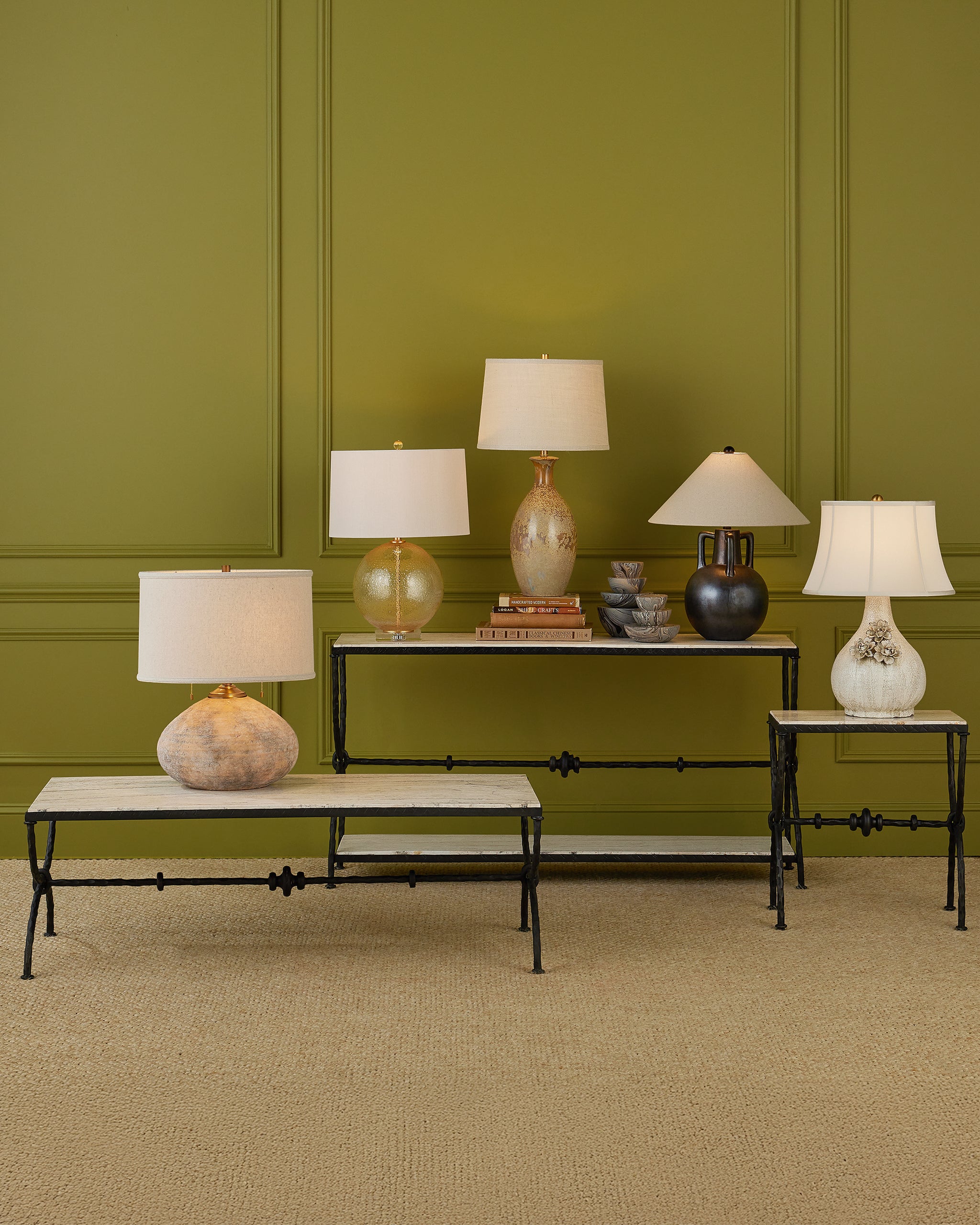 Currey & Company Agora White Travertine Console Table