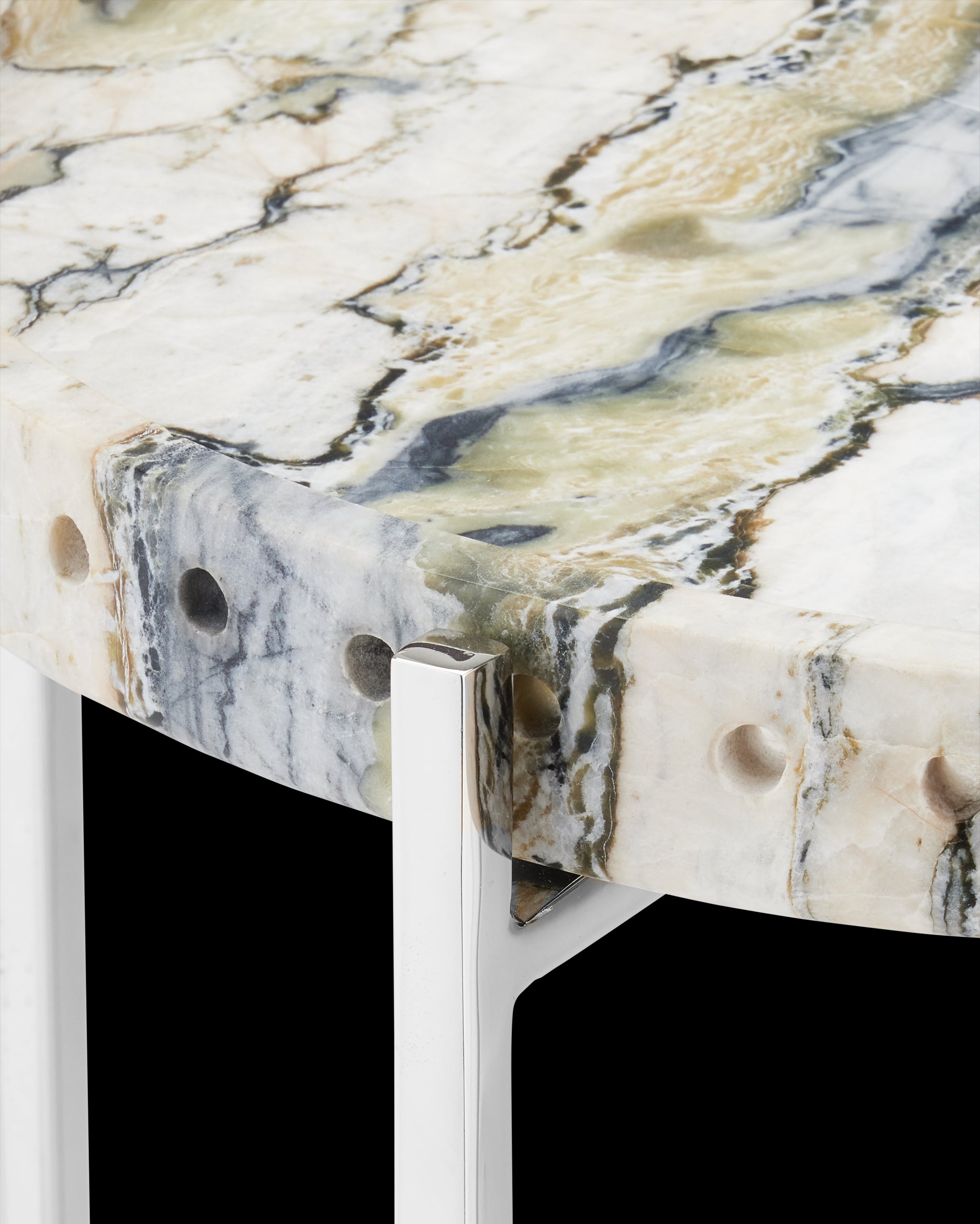 Currey & Company Freya Floral Jade Marble Accent Table