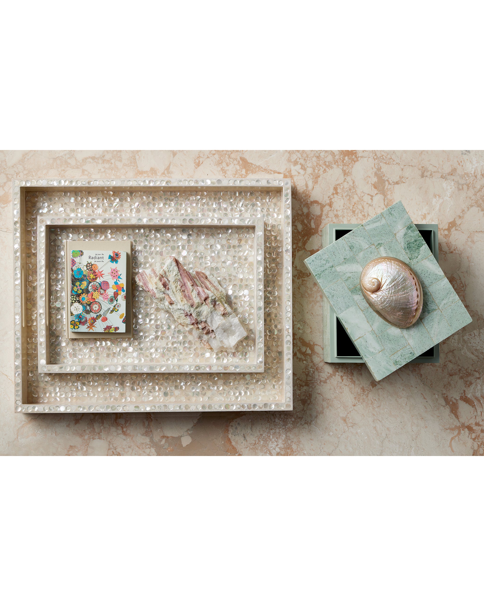 Currey & Company Gerri Dot Mother Of Pearl Tray Set Of 2