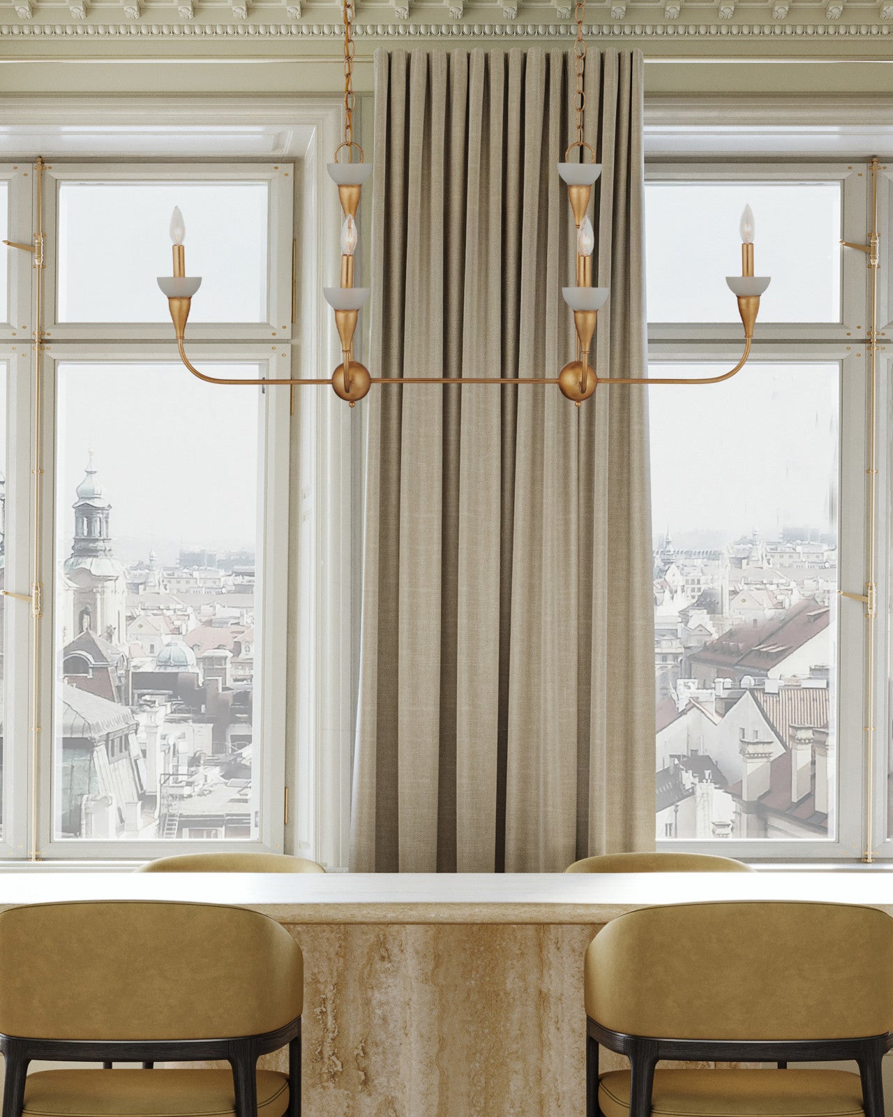 Currey & Company Aurelia Frost Rectangular 46" Contemporary Gold Leaf 6 Light Chandelier