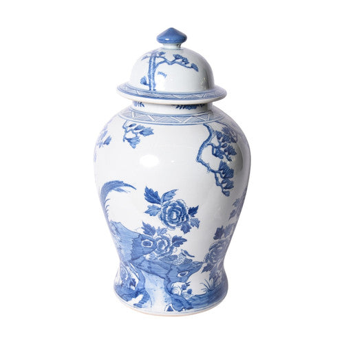 Blue and White Magnolia Pheasant Porcelain Temple Jar By Legends Of Asia