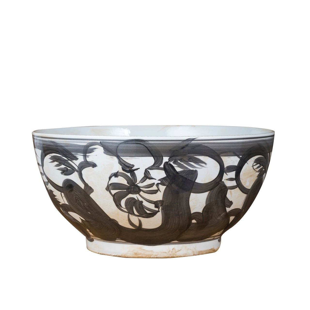 Black Porcelain Bowl Twisted Flower Motif By Legends Of Asia