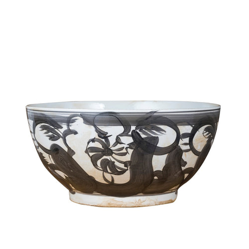 Black Porcelain Bowl Twisted Flower Motif By Legends Of Asia